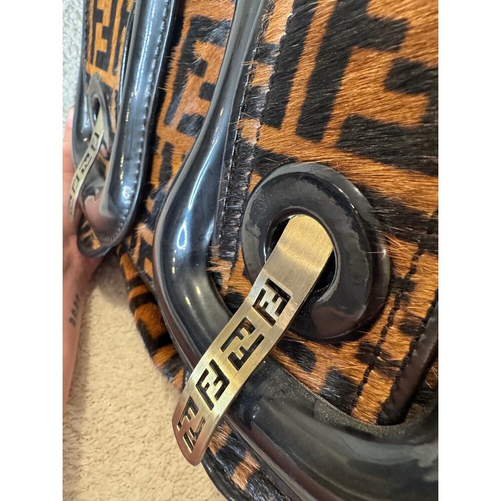 Vintage Fendi Zucca Monogram Baguette Bag Brown Canvas Black Leather Shoulder - Picture 6 of 16